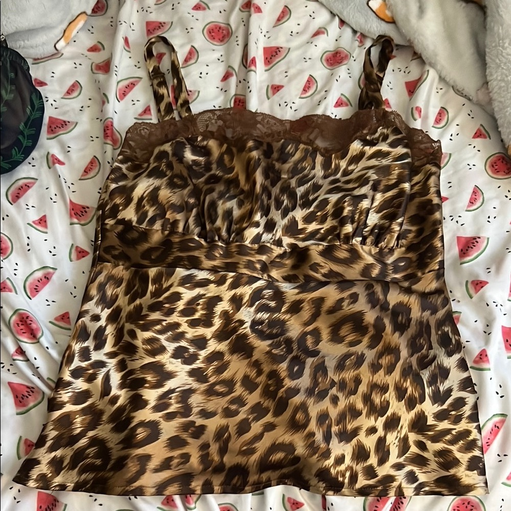 Leopard Print Satin Cami Top